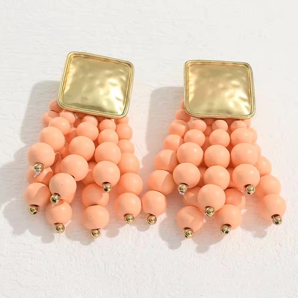 Zara Peach Cascade Beaded Earrings - Picture 1 of 7